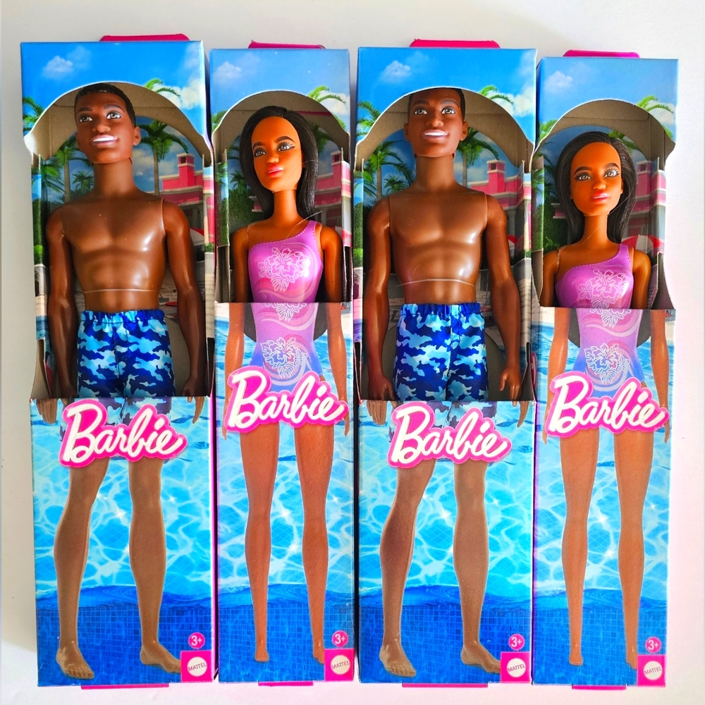 Barbie Dolls in bathing suits. Black Ken and Barbie by Mattel